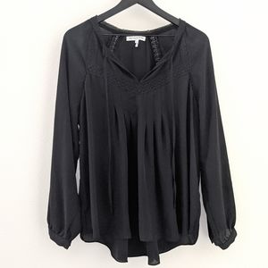 L Heartloom Black Chiffon Peasant Blouse with Lace